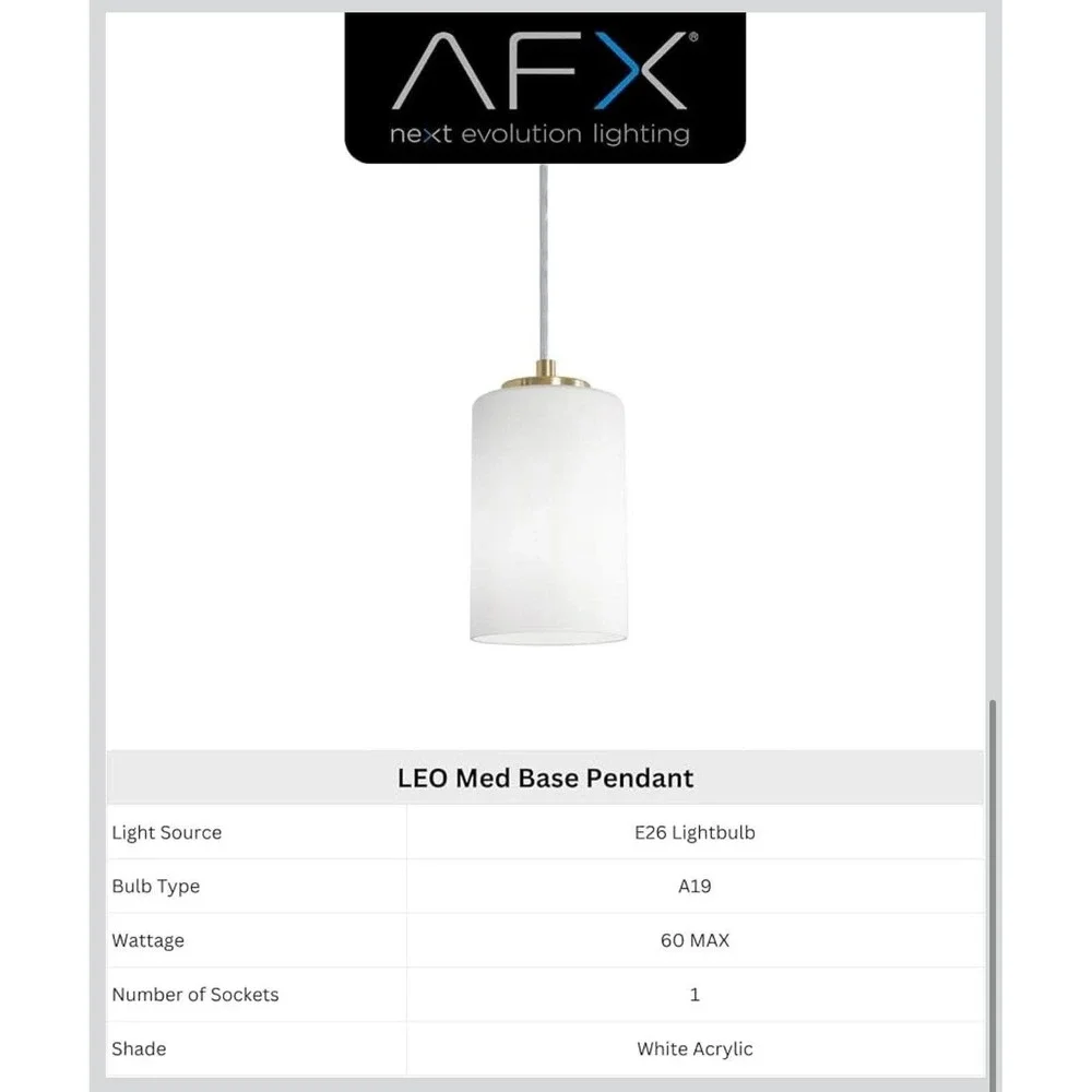 AFX Leop04mbsn Leo 6 Inch Pendant Light Requires E26‎ A19 Bulb 60watts Max